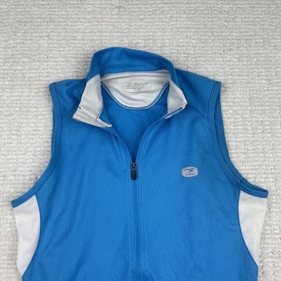 SUGOI Full Zip Cycling Womens Jersey Blue Sleeveless XS Sports Activewear - Picture 2 of 16